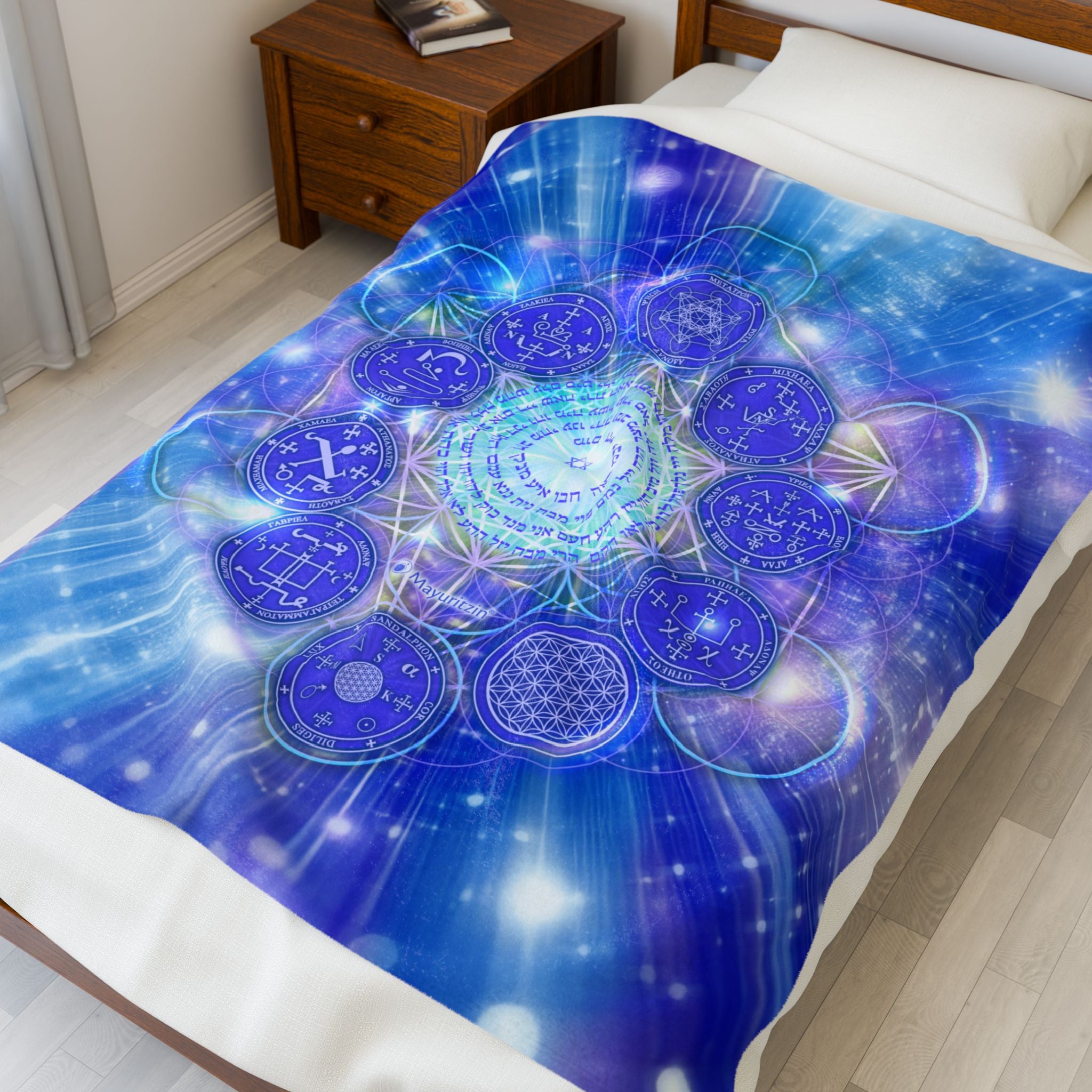 Manta de terciopelo de “energía cósmica”: diseño espiritual suave para meditar y disfrutar de noches acogedoras.