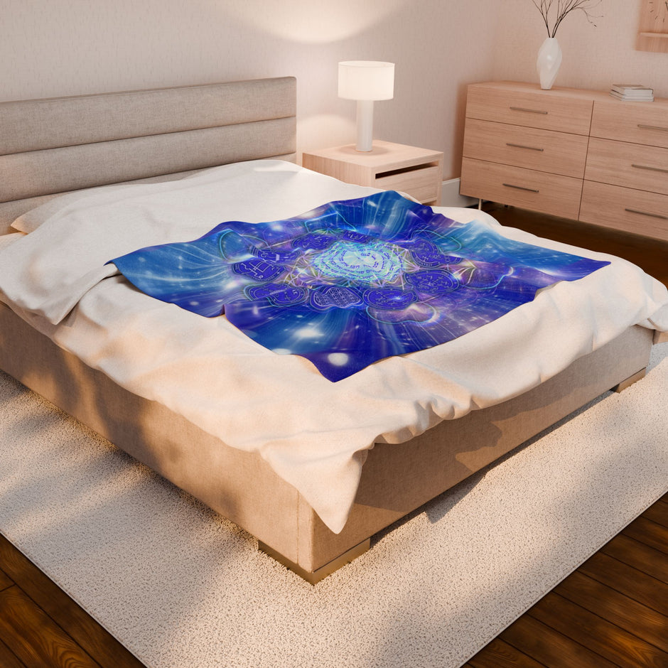 Manta de terciopelo de “energía cósmica”: diseño espiritual suave para meditar y disfrutar de noches acogedoras.