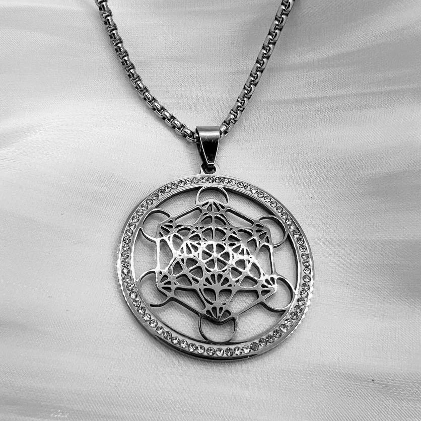 Dije Cubo de Metatrón Acero Inoxidable Plateado Brillos